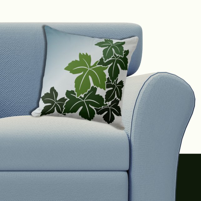 Almofada Folhas de Azul e Vinho Verde Inspiradas na Naturez (Nature-Inspired Blue and Green Wine Leaves Throw Pillow)