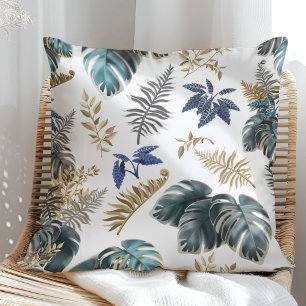 Almofada Folhas de azul tropical e de ouro em Travesseiro b