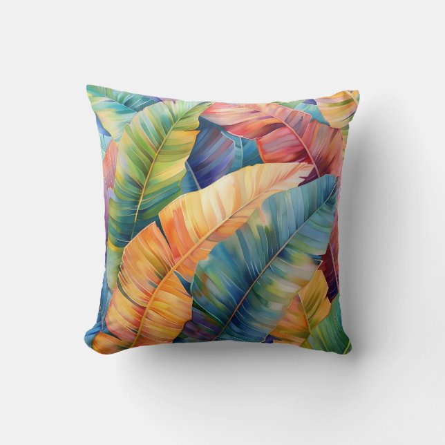 Almofada Folhas de bananas de cor aquática (Frente)