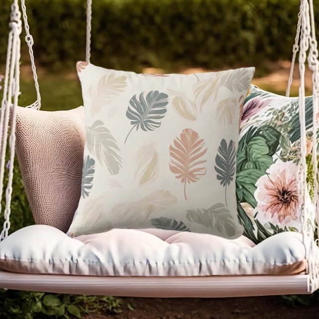 Almofada Folhas de Beige Boho Neutra (Criador carregado)