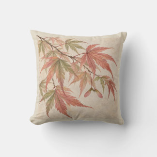 Almofada Folhas de Bordo Coral Creme Aquarela Botânica