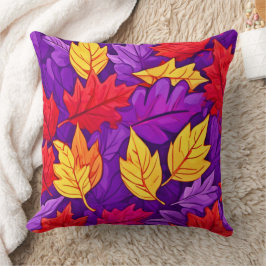 Almofada Folhas de Cartoon Vivas: Roxo, Amarelo, Vermelho