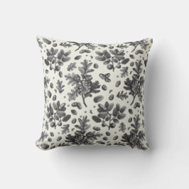 Almofada Folhas de Carvalho Preto, Vintage, Botânico