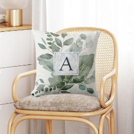 Almofada Folhas de Eucalipto Verde Sálvia Tropical Monogram