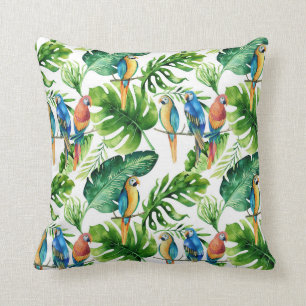 Almofada Folhas de Floresta Tropical Verde Papagaios