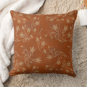 Almofada Folhas de Flourish Elegantes, Grunge Laranja Queim