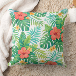 Almofada Folhas de Hibisco Tropical Vibrante Palmeira