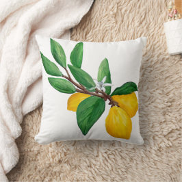Almofada Folhas de Limão Citrino Amarelo Verde Folha Aquare