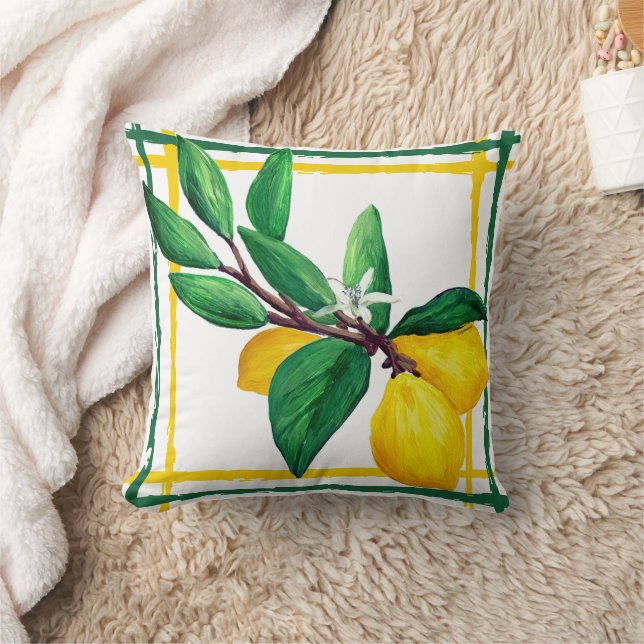 Almofada Folhas de Limão Citrino Amarelo Verde Folha Treliç (Cobertor)