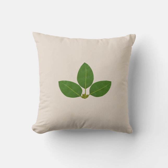 Almofada Folhas de Louro Verde Modernas em Bege Claro (Frente)