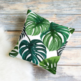 Almofada Folhas de Monstera Aquarela Botânica Moderna