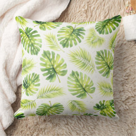 Almofada Folhas de Monstera e Palmeira em Aquarela Minimali