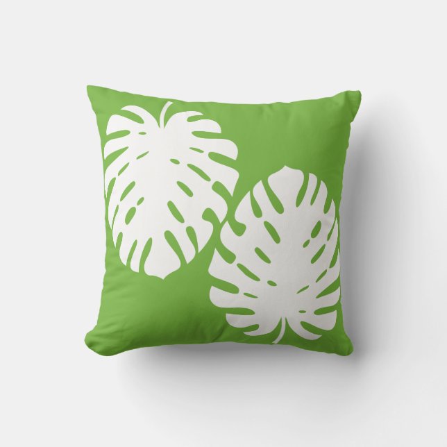 Almofada Folhas de Monstera Verde Branco Lançamento Costeir (Frente)
