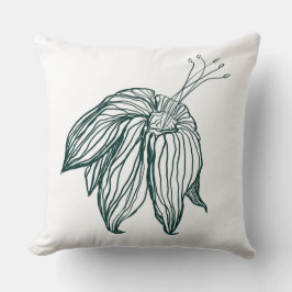 Almofada folhas de monstera verde-escura e lírios contorno