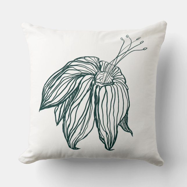 Almofada folhas de monstera verde-escura e lírios contorno (Frente)