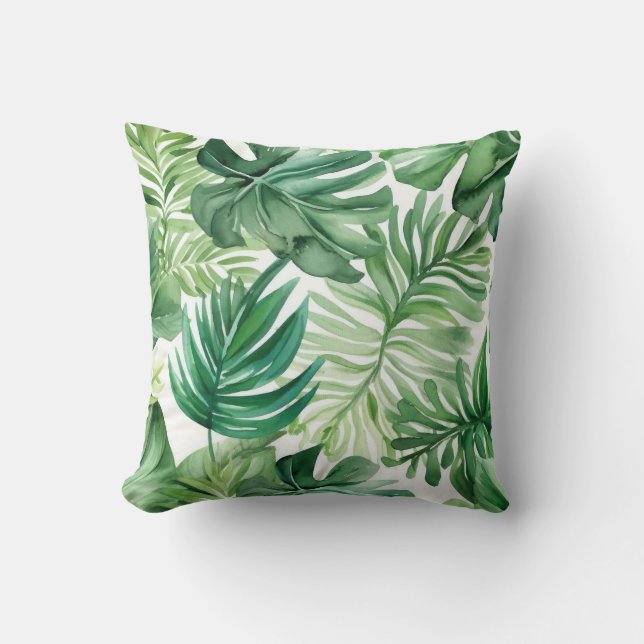 Almofada Folhas de Monsterra Tropical Verde Botânica (Frente)
