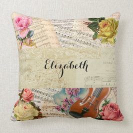 Almofada Folhas de música do vintage e arranjo floral
