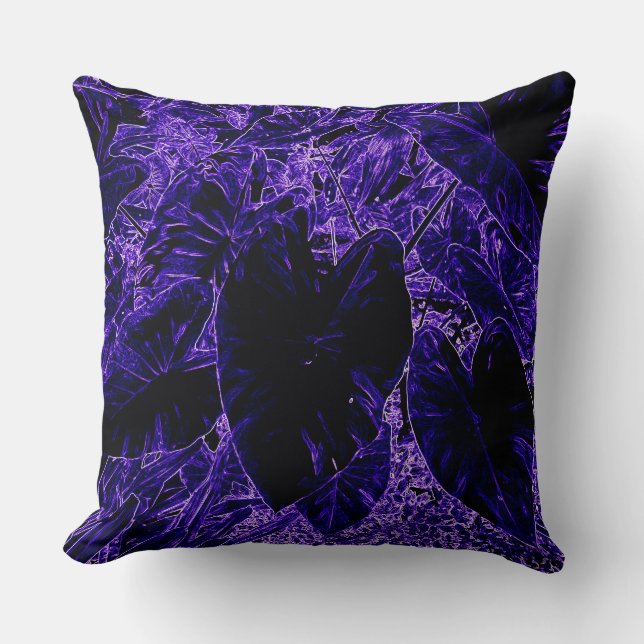 Almofada Folhas de Orelha de Elefante em Roxo Profundo (Frente)