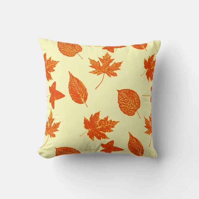 Almofada Folhas de outono - amarelo pálido e laranja (Frente)