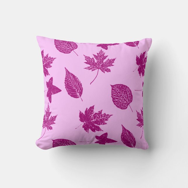 Almofada Folhas de outono - ameixa e rosa orquídea (Frente)