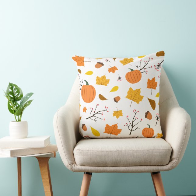 Almofada Folhas de Outono e Abóboras com Fundo Amarelo Past (Cadeira)