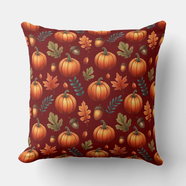 Almofada Folhas De outono E Pumpkin Sem Olho (Frente)