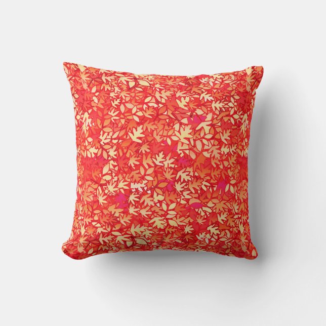 Almofada Folhas de outono, laranja coral (Frente)
