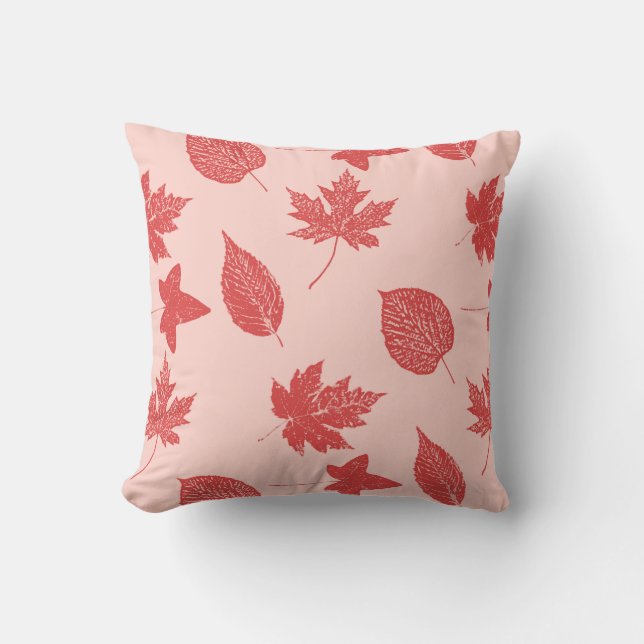 Almofada Folhas de outono - laranja e cor-de-rosa (Frente)