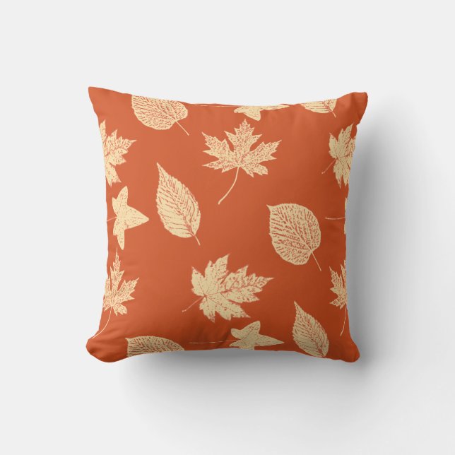 Almofada Folhas de outono - laranja-mandarina (Frente)