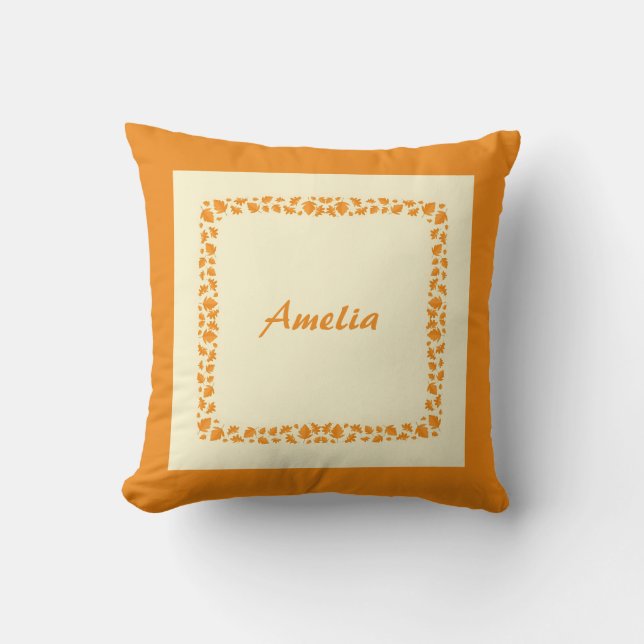 Almofada Folhas de Outono Laranja Simples Personalizadas (Frente)