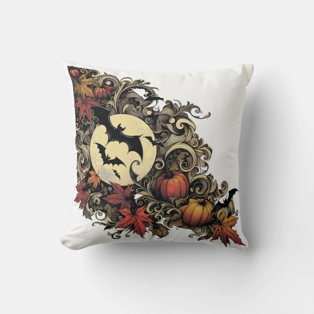 Almofada Folhas de outono. Padrão de Halloween. (Frente)