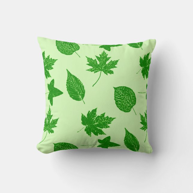 Almofada Folhas de outono - verde esmeralda e verde lima (Frente)