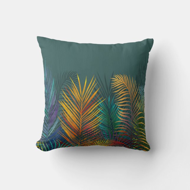 Almofada Folhas de palma de cor tropical. Folhas de neto-ar (Frente)