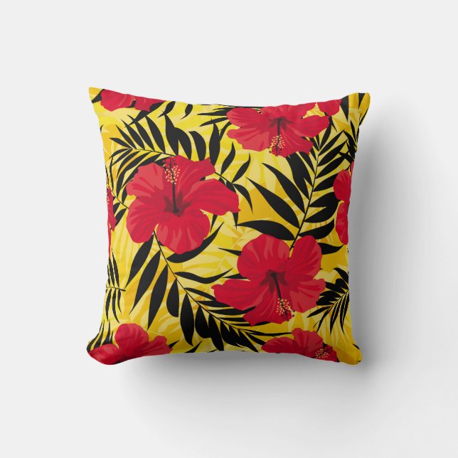 Almofada Folhas de palma de flores tropicais, padrão de col (Frente)