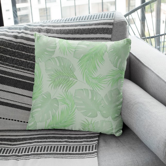 Almofada Folhas de Palma Tropicais Verdes (Palm leaves pattern throw pillow)
