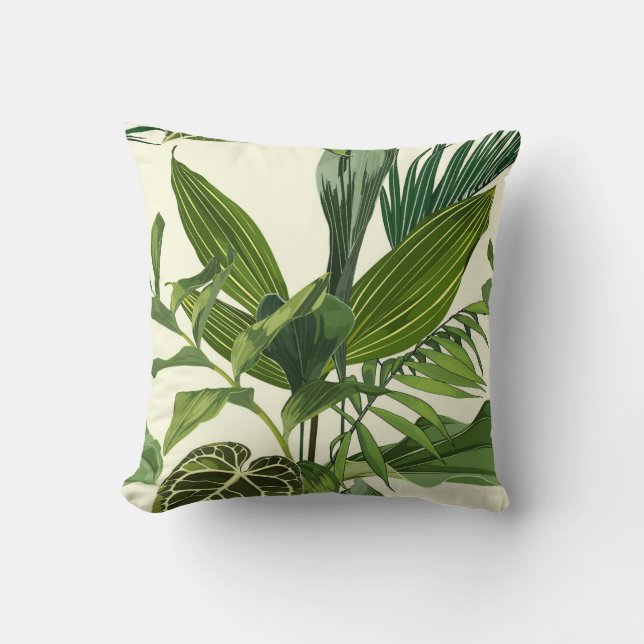 Almofada Folhas de palma tropical, plantas, sem costura flo (Frente)