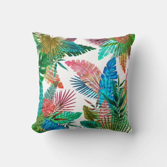 Almofada Folhas de palmeira no fundo branco (Frente)