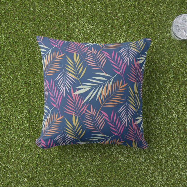 Almofada Folhas de palmeira tropicais de verão no azul  (Grama)
