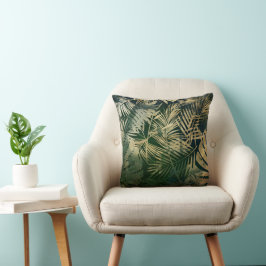 Almofada Folhas de Palmeira Tropicais Verdes e Douradas