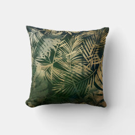 Almofada Folhas de Palmeira Tropicais Verdes e Douradas
