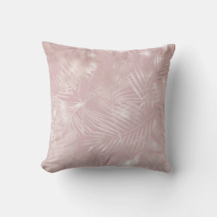 Almofada Folhas de Palmeira Tropical Botânica Rosa Dourado 