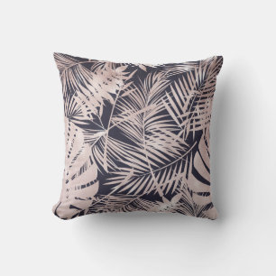 Almofada Folhas de Palmeira Tropical Rosa Dourado Escuro