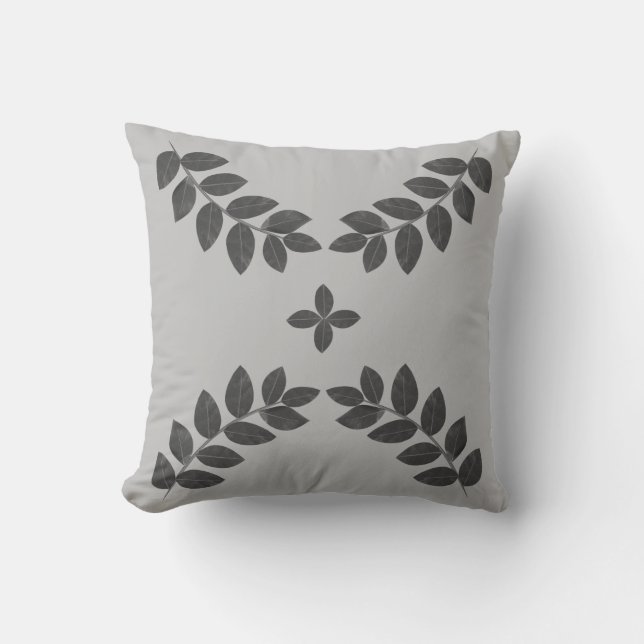 Almofada Folhas de Planta Cinza Elegante (Frente)