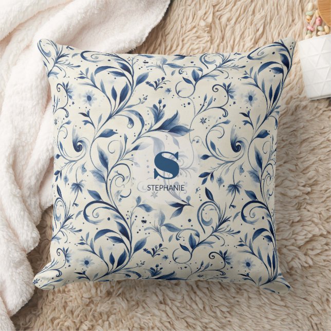 Almofada Folhas de salsa azul Elegante - Fundo branco (2) (Cobertor)