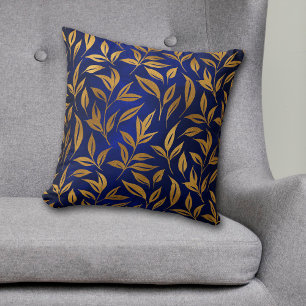 Almofada Folhas Douradas no Travesseiro decorativo Real Azu