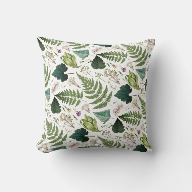 Almofada Folhas e flores de primavera verde modernas e eleg (Frente)
