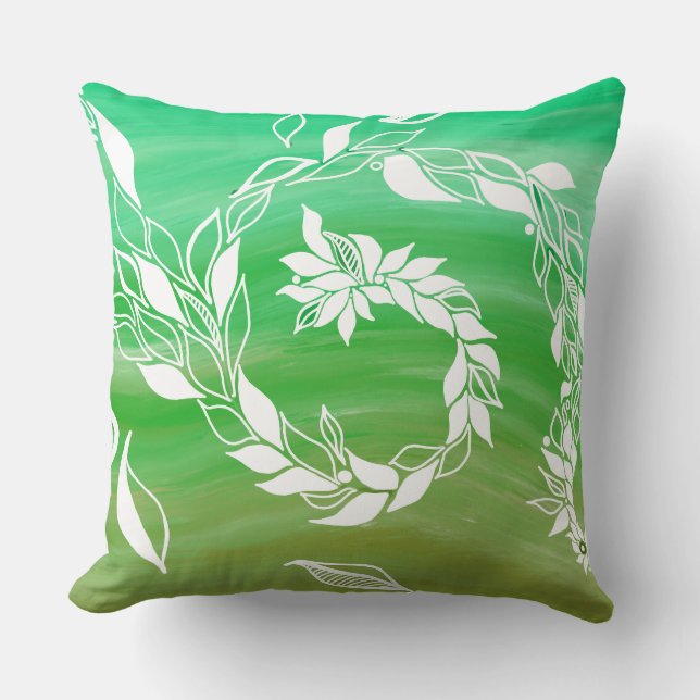 Almofada Folhas e flores em espiral verde (Frente)