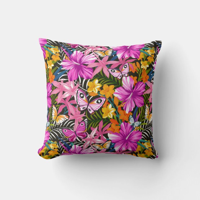 Almofada Folhas e flores tropicais (Frente)