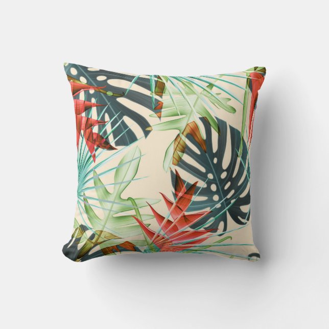 Almofada Folhas e flores tropicais: padrão vibrante (Frente)