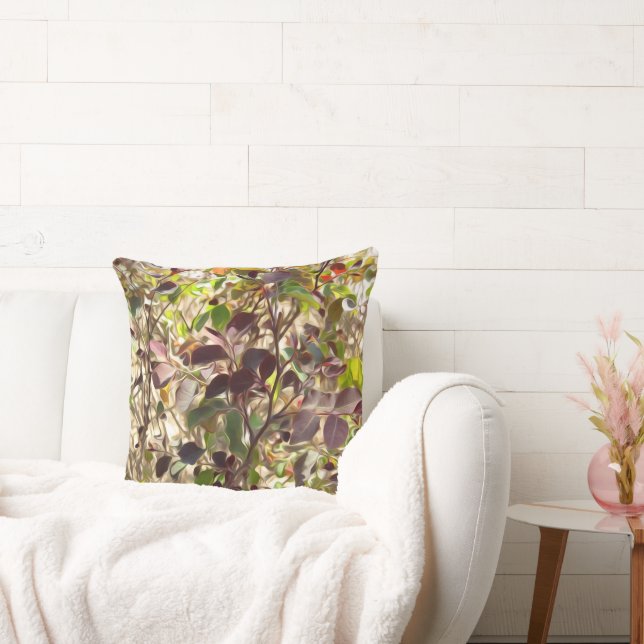 Almofada Folhas e Ramificações Verdes Pintadas (Sofá)